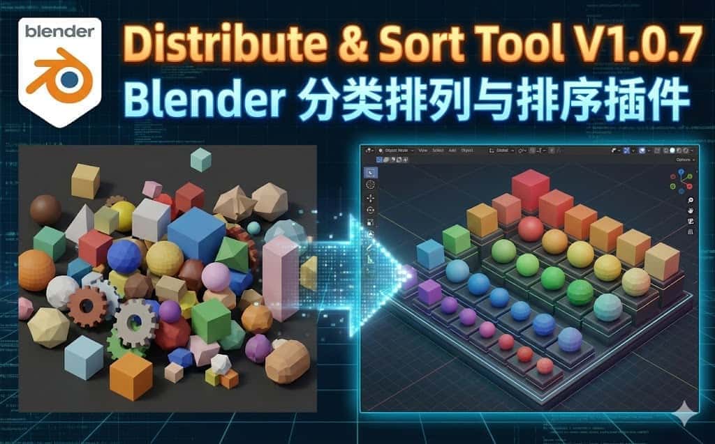 Distribute & Sort Tool V1.0.7：Blender 分类排列与排序插件免费下载