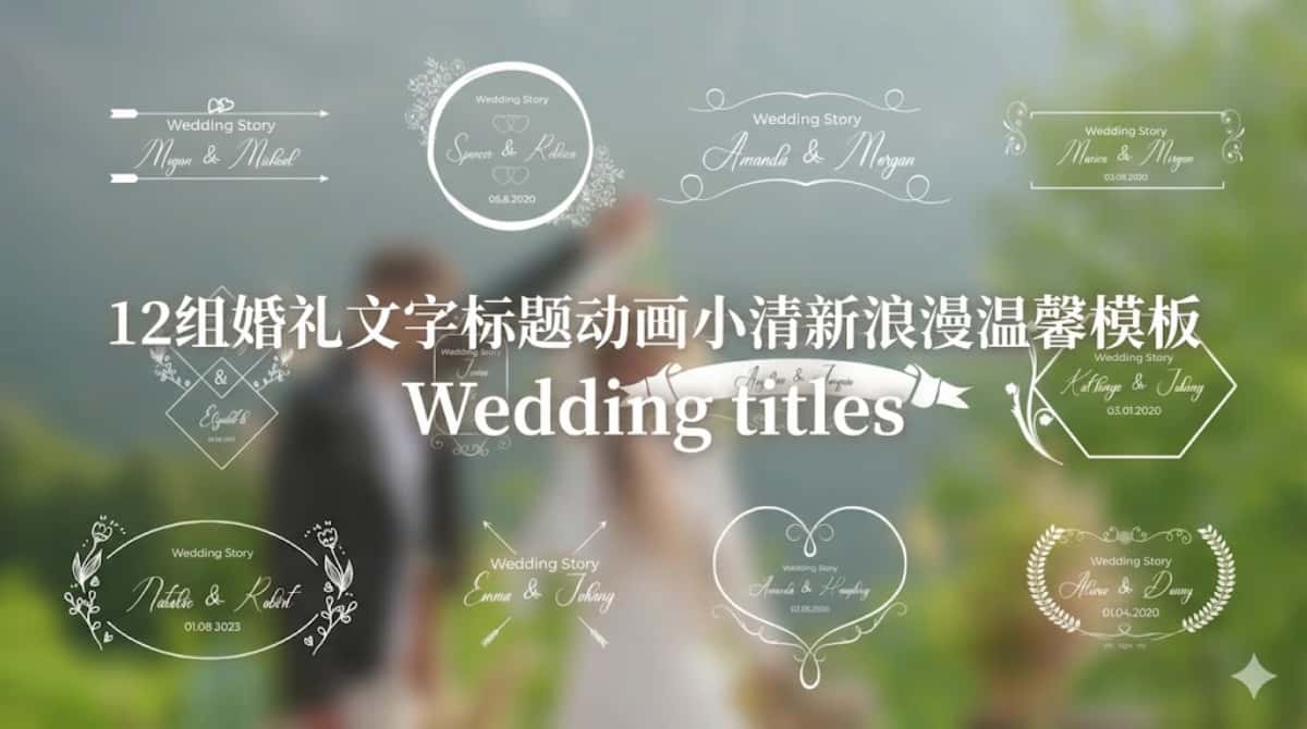AE/PR模板下载|12组婚礼文字标题动画小清新浪漫温馨模板12 Wedding titles