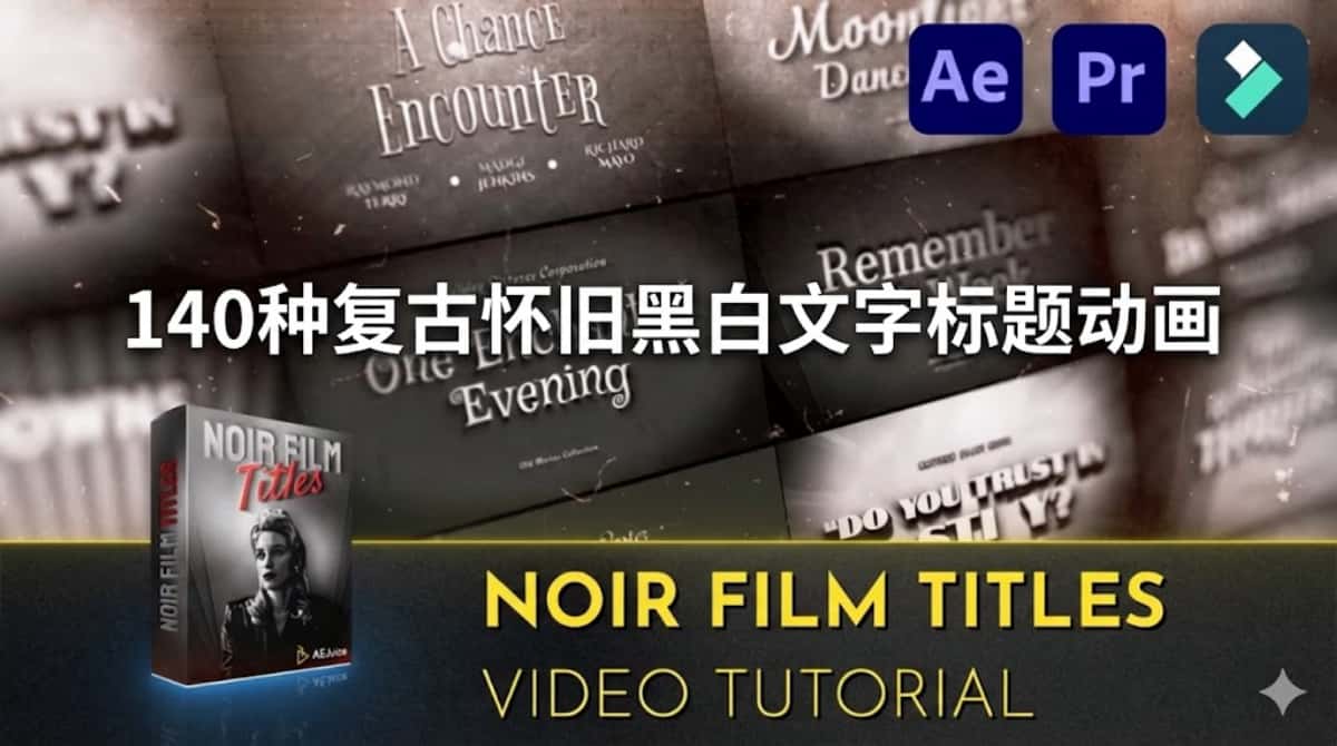 AE/PR模板下载|140种复古怀旧黑白文字标题动画 Noir Film Titles