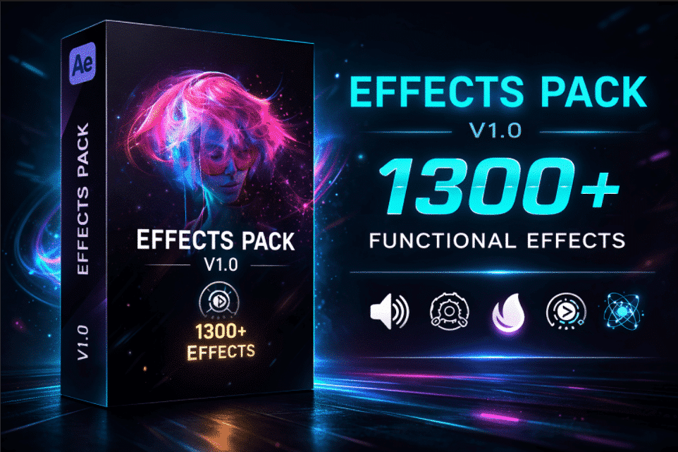 1300种AE转场过渡动画标题文字光效调色雨雪火花特效预设包Effects Pack V2