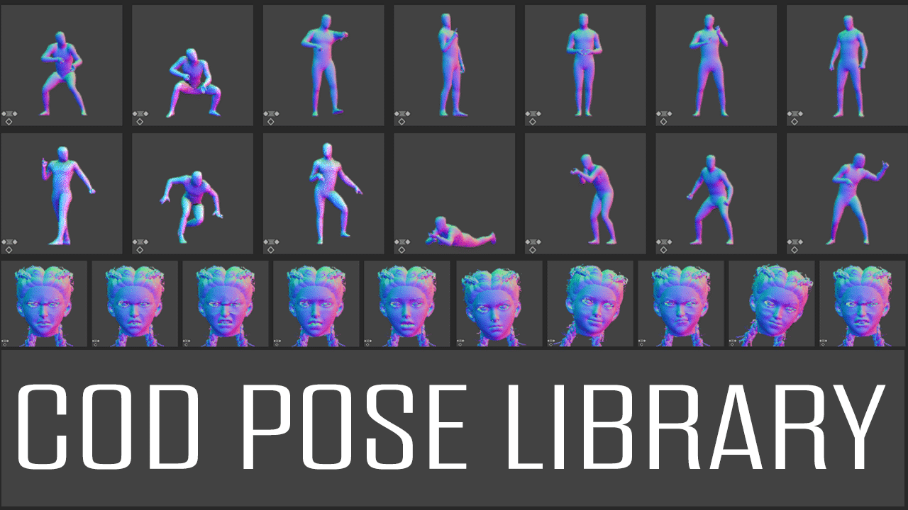 【Blender资产】35+使命召唤高质量角色姿势 面部表情手势FPS姿势游戏动画提取