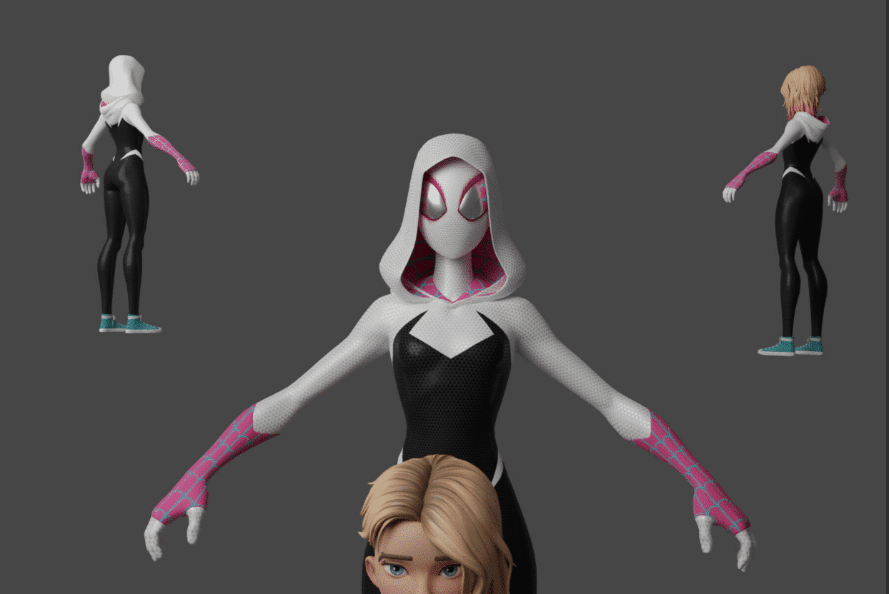 【blender模型】蜘蛛侠格温3D模型-Lowpoly RIgged