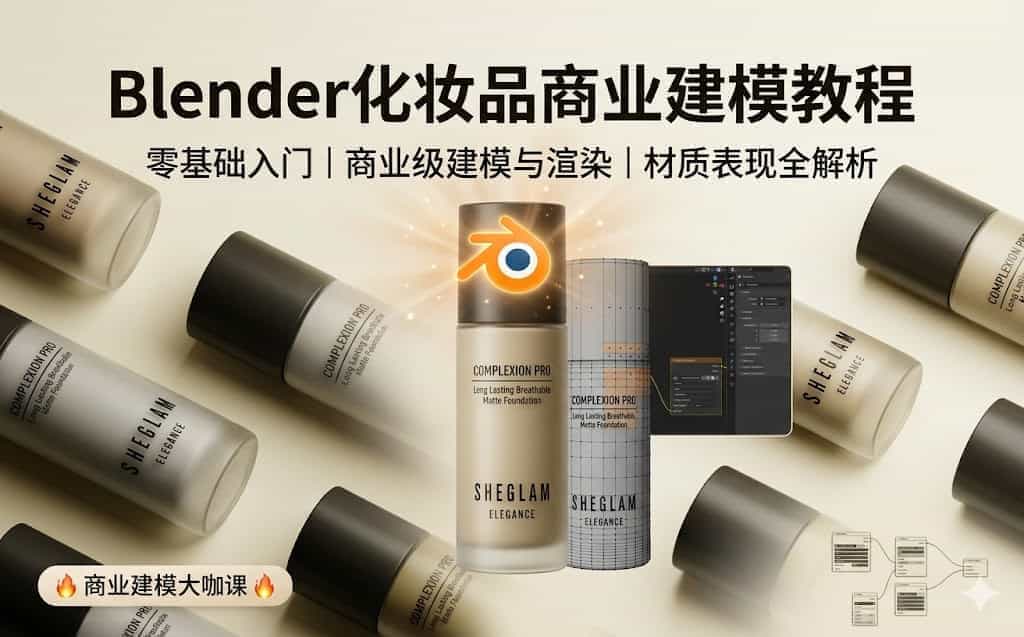 Blender化妆品商业建模教程 Udemy4.0全新版 产品灯光渲染独门技巧