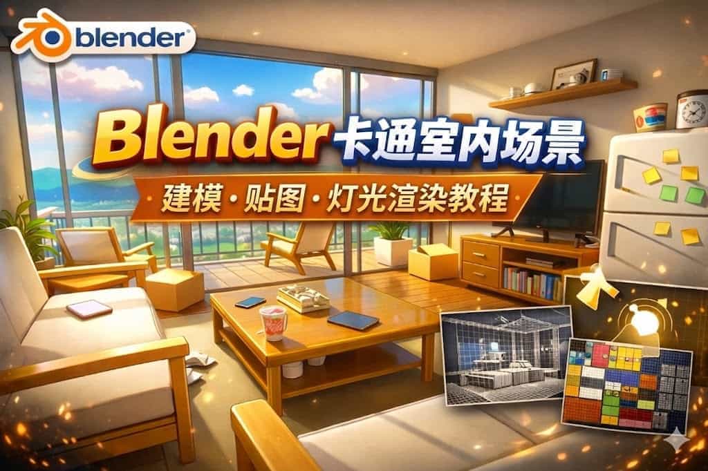 Blender卡通室内场景建模贴图灯光渲染教程 Udemy – Create a Stylized Anime Room in Blender